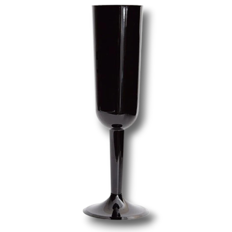 Copa de champán negra PartyStore, diseño elegante y moderno para eventos y celebraciones especiales.