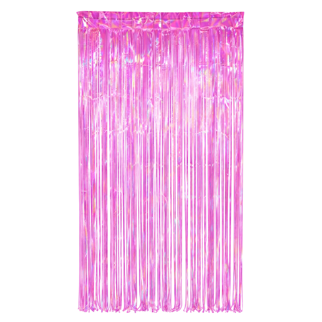 Cortina iridiscente magenta de PartyStore para decoración de fiestas con acabado brillante y flecos largos