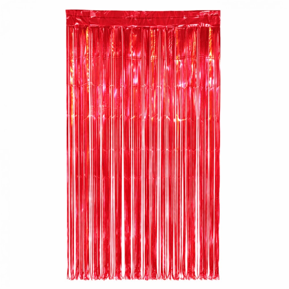 Cortina iridiscente roja de PartyStore para decoración de fiestas con flecos brillantes y acabado metálico