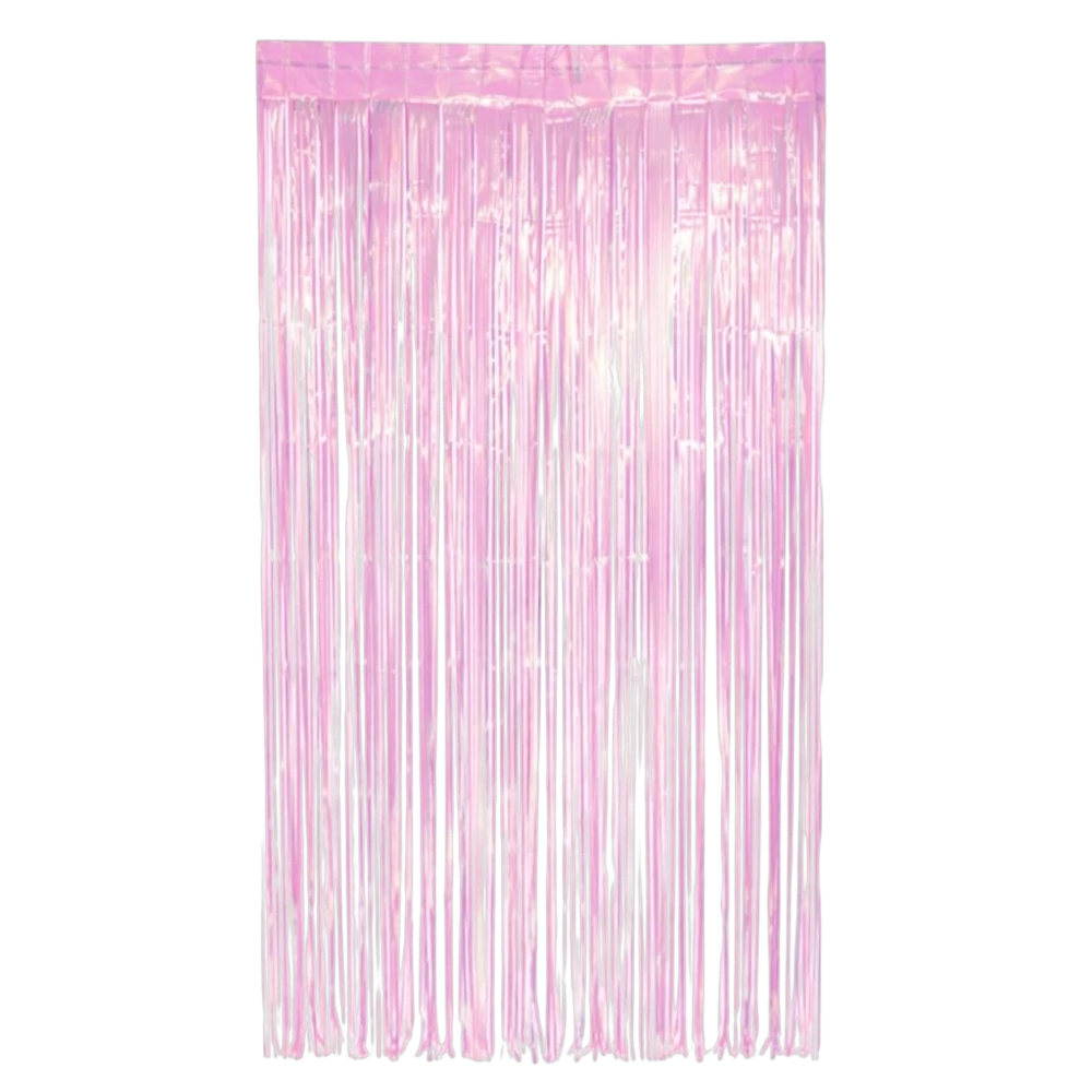 Cortina iridiscente rosa de PartyStore para decoración de fiestas con flecos brillantes