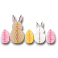 Set de 5 decoraciones de mesa PartyStore con conejitos y huevos de Pascua de papel nido de abeja en tonos pastel