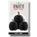 Set de 3 decoraciones de panal en forma de calabaza negra de PartyStore para fiestas temáticas de Halloween