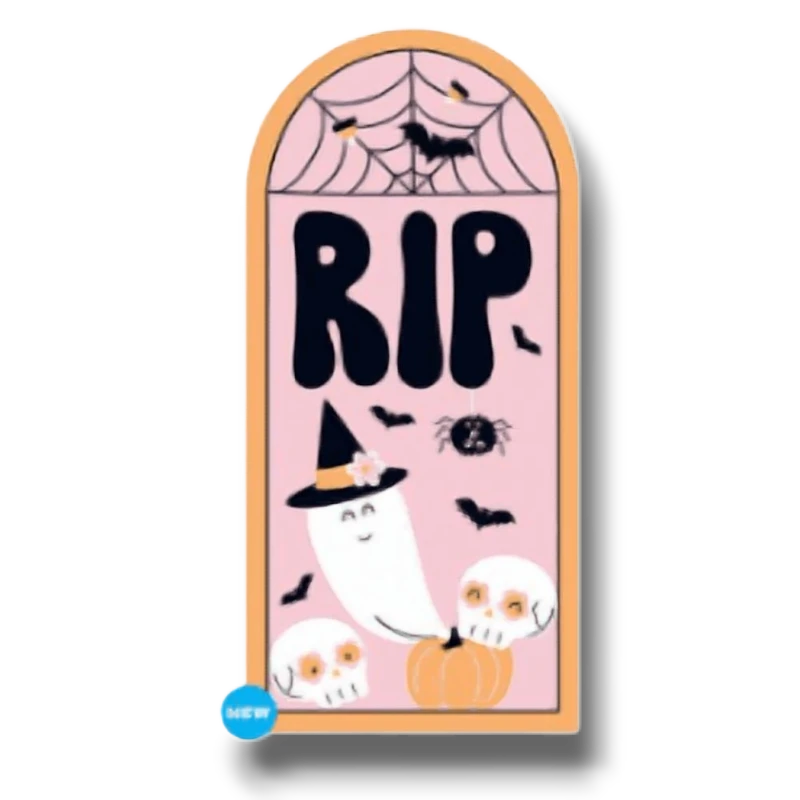 Decoración para puerta PartyStore con diseño de fantasma, calaveras y calabaza en tonos pastel para Halloween