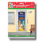 Decoración de puerta PartyStore con diseño de nacimiento navideño, incluye figuras de la Sagrada Familia y animales