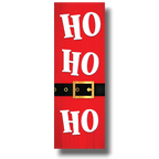 Decoración de puerta PartyStore con diseño de traje de Santa Claus rojo, cinturón negro y texto HoHoHo en blanco