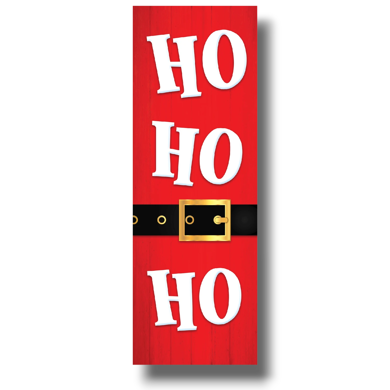 Decoración de puerta PartyStore con diseño de traje de Santa Claus rojo, cinturón negro y texto HoHoHo en blanco