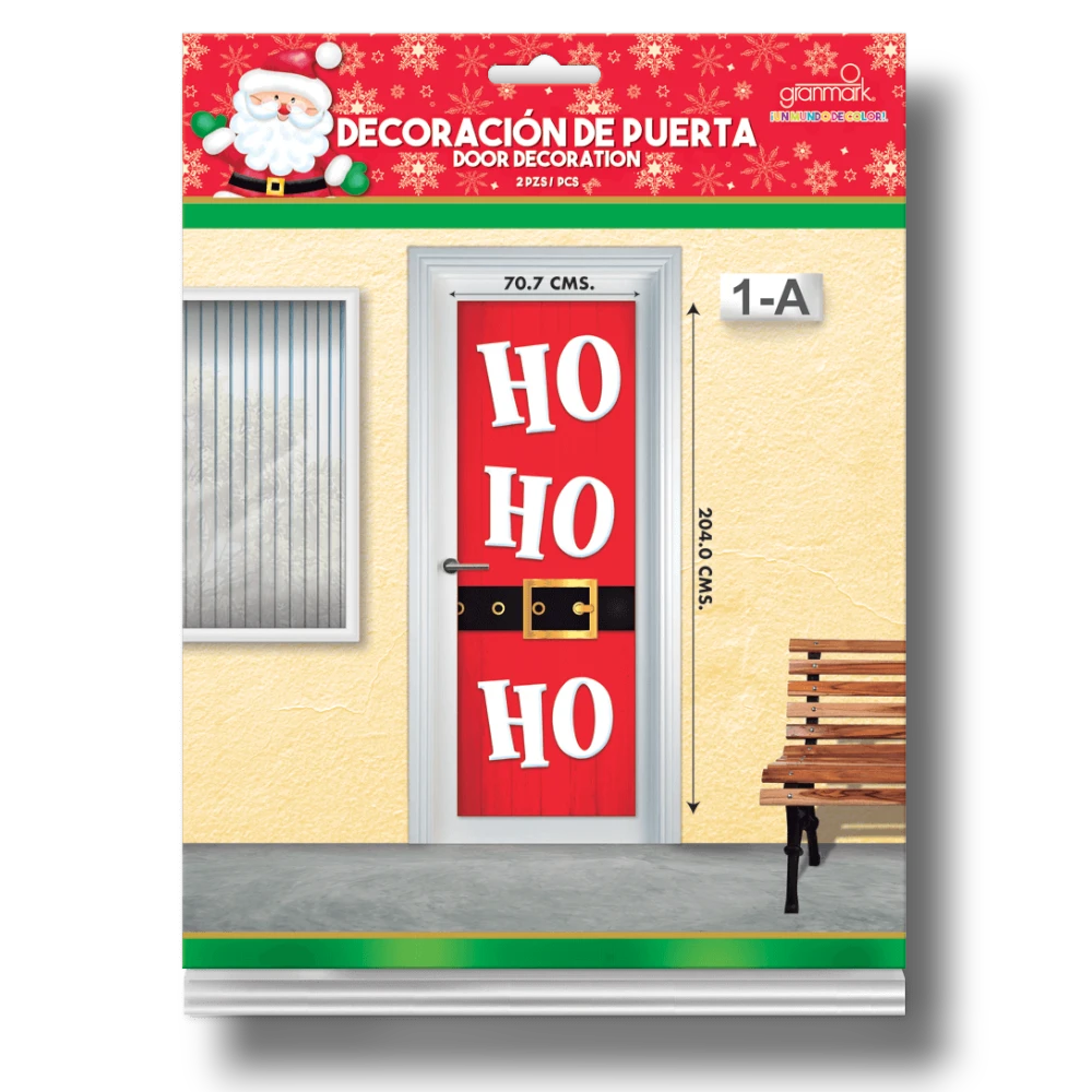 Decoración de puerta navideña HoHoHo de PartyStore con diseño de cinturón de Santa Claus en color rojo