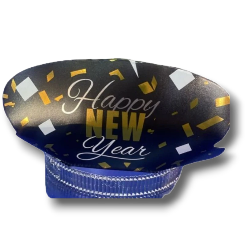 Diadema PartyStore de cartón negro con diseño de confeti dorado y blanco y texto Happy New Year para año nuevo