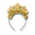Diadema PartyStore con estrellas doradas y flecos brillantes, accesorio festivo para fiestas y celebraciones.