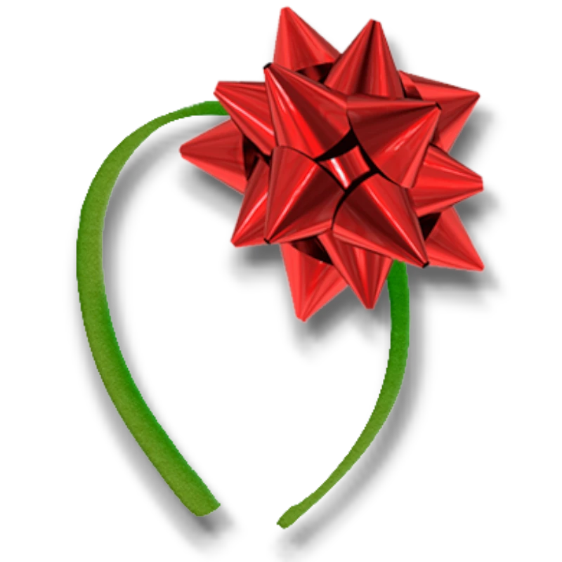 Diadema PartyStore con un gran moño decorativo de color rojo brillante sobre una banda de color verde