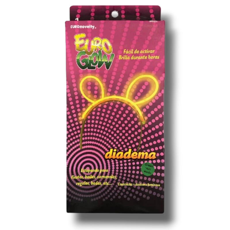 Diadema luminosa PartyStore de color verde neón en su empaque original para fiestas y eventos