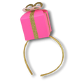 Diadema PartyStore con caja de regalo rosa brillante y lazo dorado, accesorio festivo para celebraciones