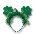 Diadema PartyStore de trébol verde con flecos brillantes y lentejuelas, ideal para celebraciones de San Patricio.