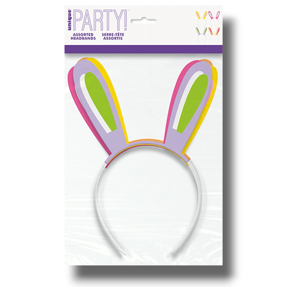Set de 4 diademas PartyStore con orejas de conejo en colores surtidos para fiestas infantiles