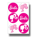 Set de 24 distintivos circulares PartyStore con diseño de Barbie en color rosa y blanco para fiestas infantiles