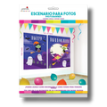Escenario para fotos PartyStore con diseño de brujas y fantasmas de Halloween, incluye dos piezas decorativas.