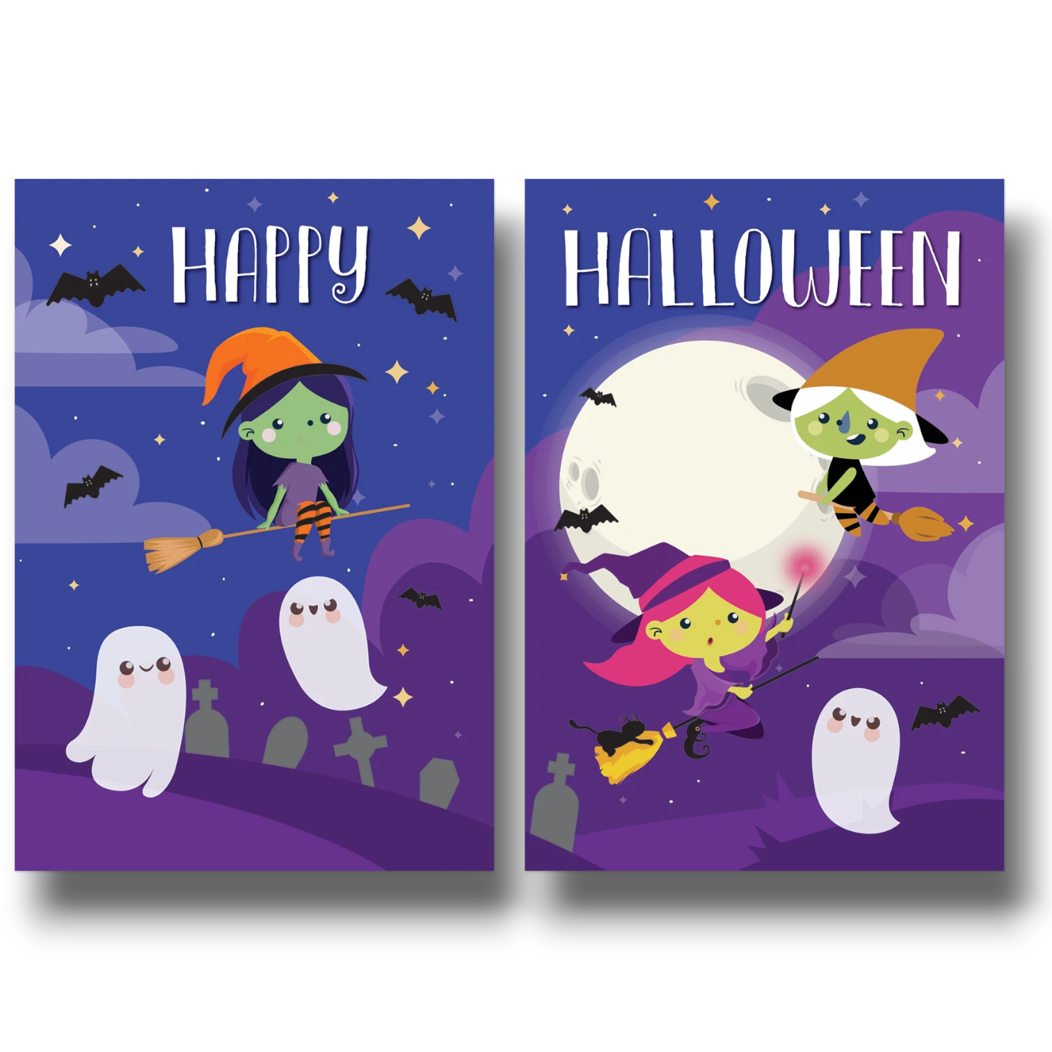 Escenario para fotos PartyStore con temática Happy Halloween, incluye ilustraciones de brujas, fantasmas y murciélagos.