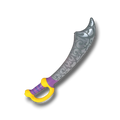 Espada de pirata inflable PartyStore de color gris con detalles plateados, empuñadura morada y protector amarillo