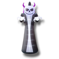 Decoración de Halloween PartyStore, espectro maligno inflable con cuernos morados, cara de calavera y luces LED