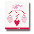 Decoraciones colgantes PartyStore con espirales rojos y corazones en tonos rosa y rojo para fiestas