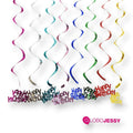 Decoraciones colgantes en espiral metálicas multicolor con letrero Happy Birthday de la marca PartyStore