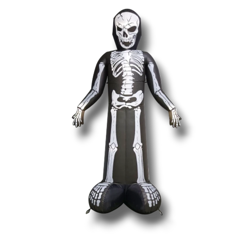 Esqueleto malvado inflable de PartyStore para decoracion de Halloween con diseño de huesos blancos sobre fondo negro