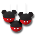 Set de 3 faroles de papel PartyStore con diseño de Mickey Mouse en colores rojo y negro con botones blancos
