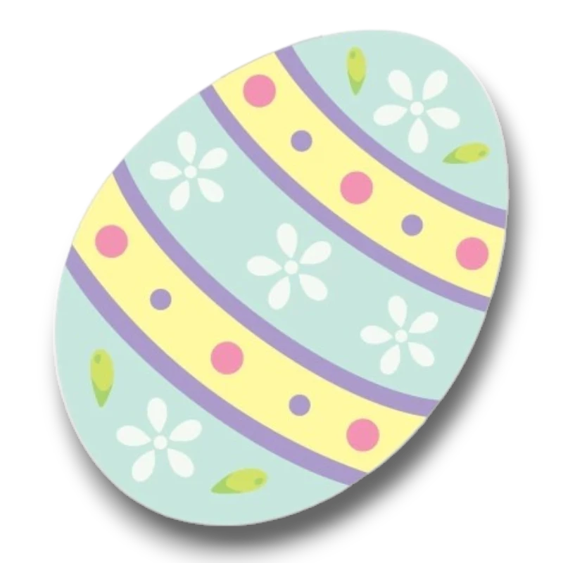 Figura recortable de huevo de Pascua PartyStore con diseño de flores, rayas amarillas y puntos coloridos