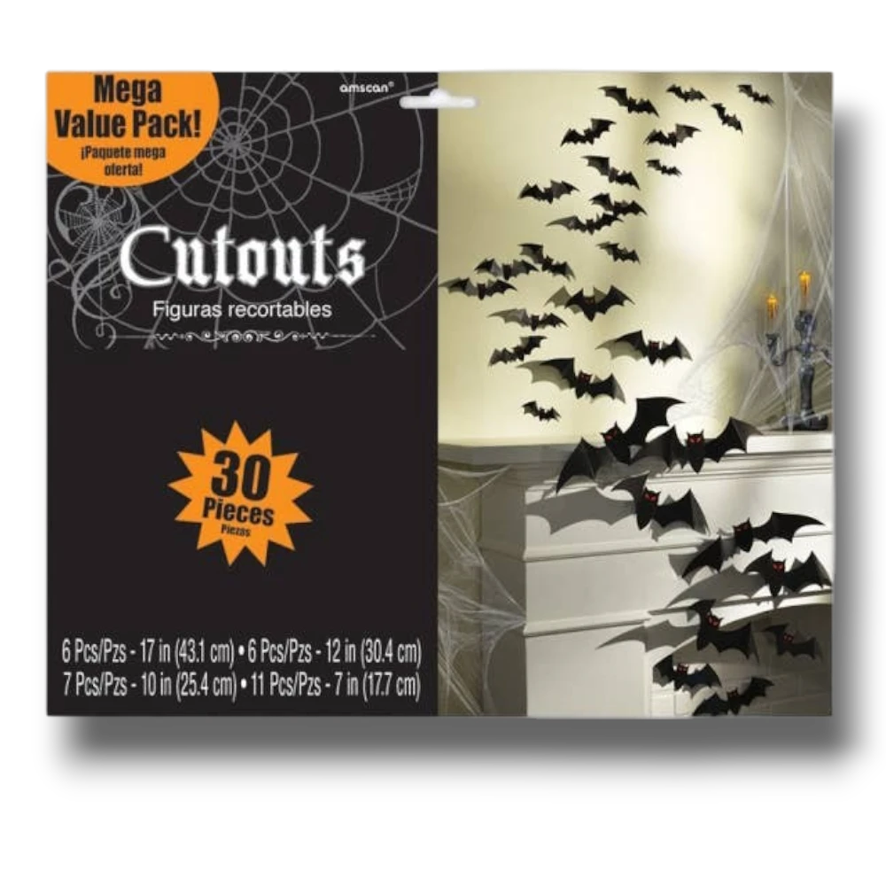 Paquete de 30 figuras recortables de murciélagos negros para decoración de Halloween de PartyStore