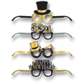 Set de 4 gafas de papel PartyStore para Año Nuevo con detalles en purpurina dorada, plateada y negra