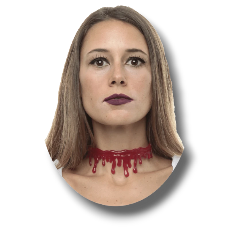 Mujer con gargantilla de sangre PartyStore, accesorio de disfraz de Halloween con efecto de goteo rojo realista