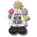 Globo Airloonz PartyStore de Año Nuevo con diseño de gorro festivo, confeti colorido y estrellas decorativas