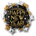 Globo PartyStore de 36 pulgadas con diseño Happy New Year en negro, dorado y plateado con estrellas decorativas