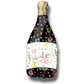 Globo metalizado PartyStore de 36 pulgadas con forma de botella de champán, diseño negro con confeti y texto Fabulous
