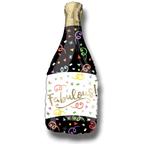 Globo metalizado PartyStore de 36 pulgadas con forma de botella de champán, diseño negro con confeti y texto Fabulous