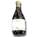Globo metalizado PartyStore de 36 pulgadas con forma de botella de champán, diseño negro con confeti y serpentinas