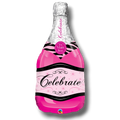 Globo metalizado PartyStore de 36 pulgadas con forma de botella de champán rosa y detalles en negro y plateado
