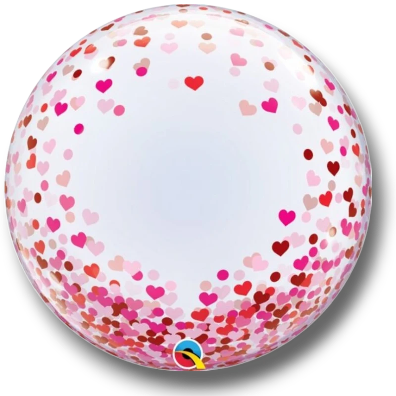 Globo burbuja PartyStore de 22 pulgadas transparente con confeti de corazones rojos y rosas para decoracion
