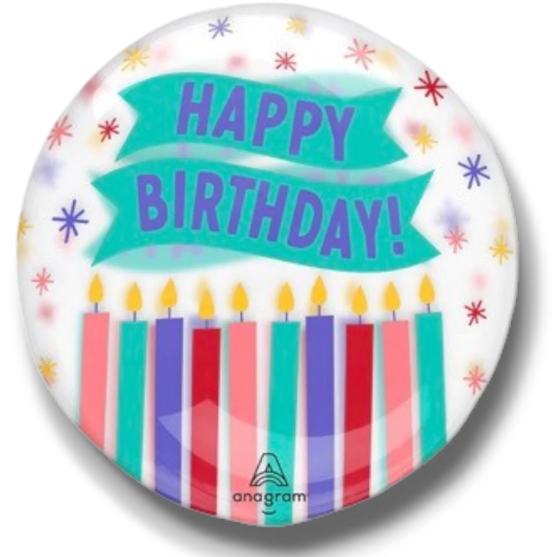 Globo burbuja PartyStore de 18 pulgadas con diseño de velas de colores y texto Happy Birthday para fiestas