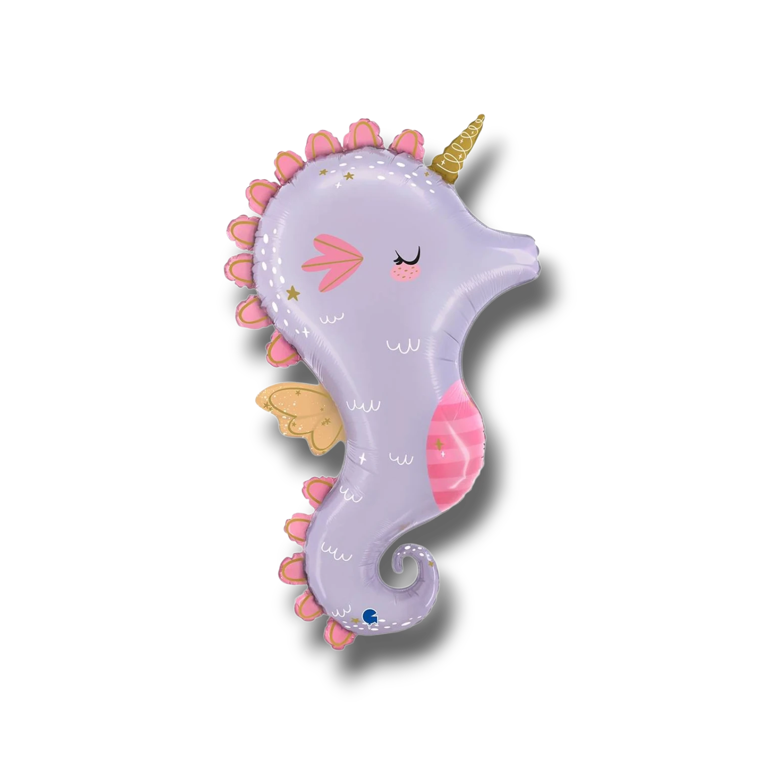 Globo PartyStore de 36 pulgadas con forma de caballito de mar unicornio en tonos lila, rosa y detalles dorados