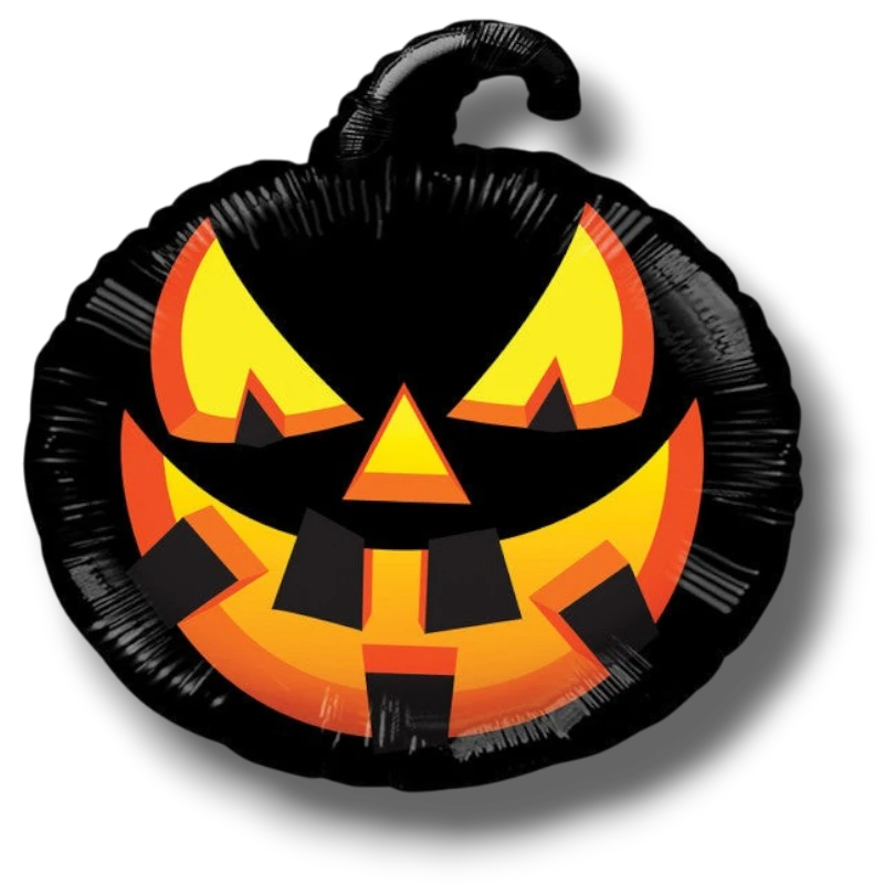 Globo de aluminio PartyStore de 9 pulgadas con forma de calabaza negra de Halloween y cara iluminada en naranja