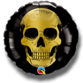 Globo metalizado PartyStore de 9 pulgadas con diseño de calavera dorada sobre fondo negro para decoración de fiestas