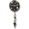 Globo PartyStore de 36 pulgadas con diseño de estrellas doradas, plateadas y negras y la palabra Congrats