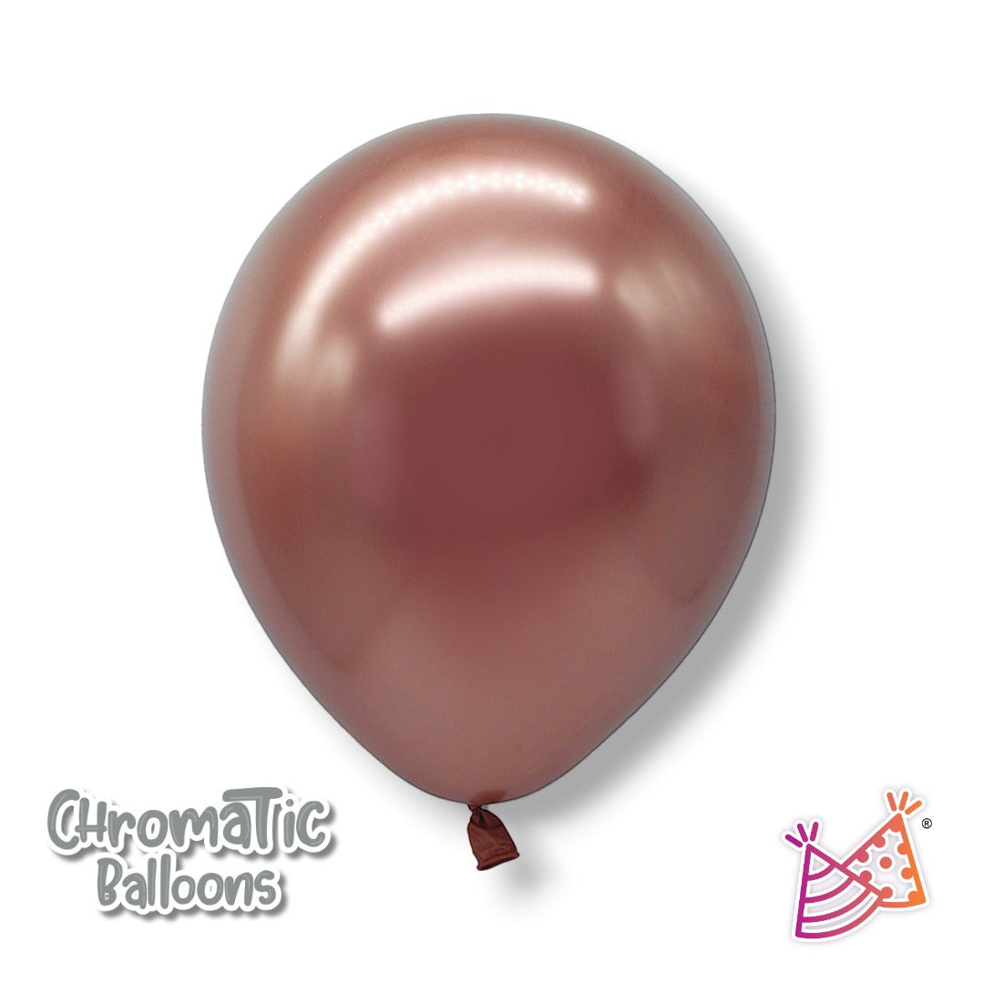 Globo de látex PartyStore de 5 pulgadas en color oro rosa con acabado cromado brillante para decoración de fiestas