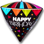 Globo de aluminio PartyStore con forma de diamante, diseño multicolor con confeti y texto Happy Birthday