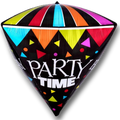 Globo de aluminio PartyStore con forma de diamante, diseño multicolor con texto Party Time y motivos festivos