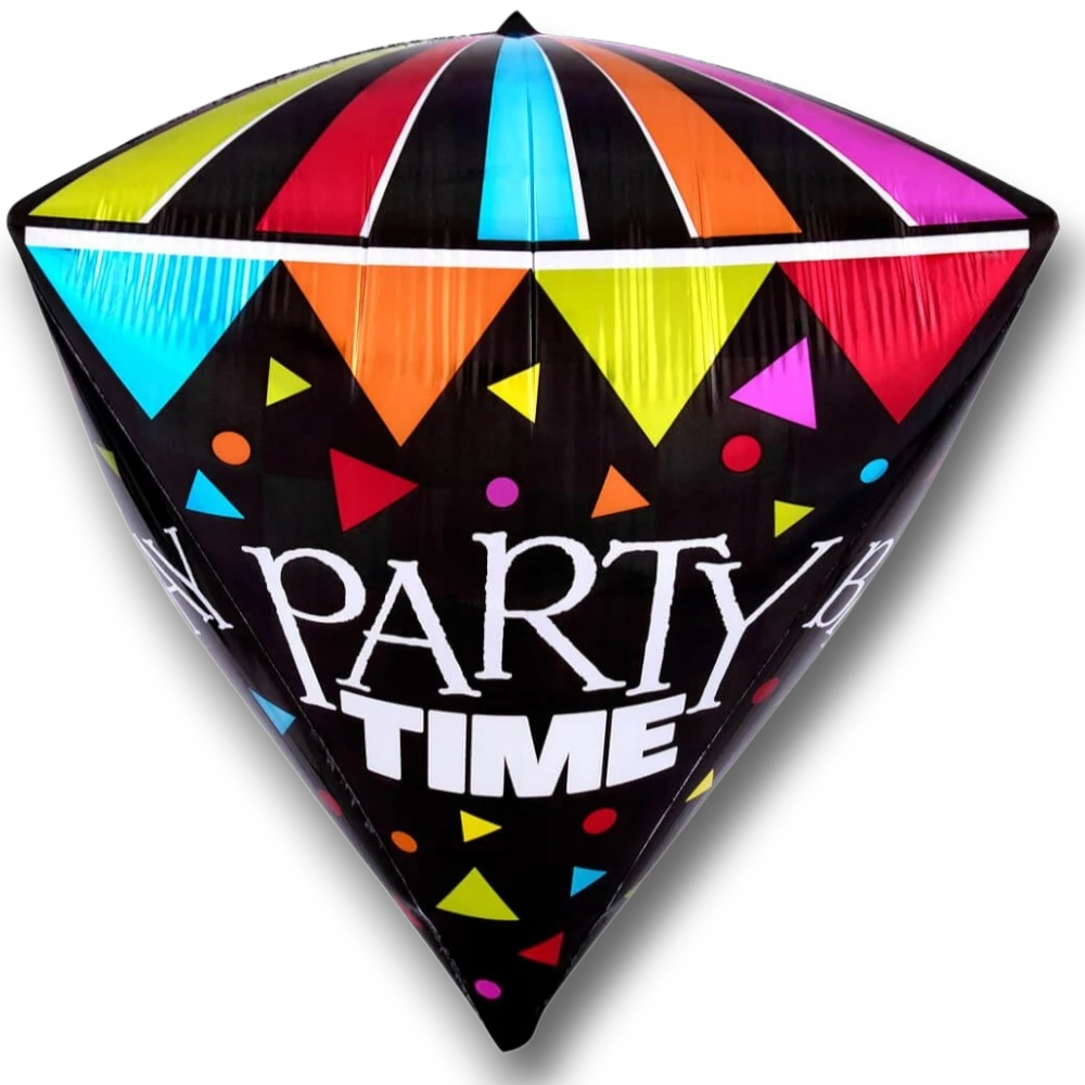 Globo de aluminio PartyStore con forma de diamante, diseño multicolor con texto Party Time y motivos festivos