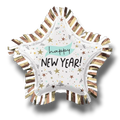 Globo de estrella PartyStore de 24 pulgadas con diseño Happy New Year, estrellas doradas y flecos metálicos