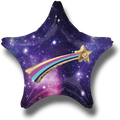 Globo PartyStore de 36 pulgadas con diseño de estrella fugaz sobre un fondo de galaxia morada y azul