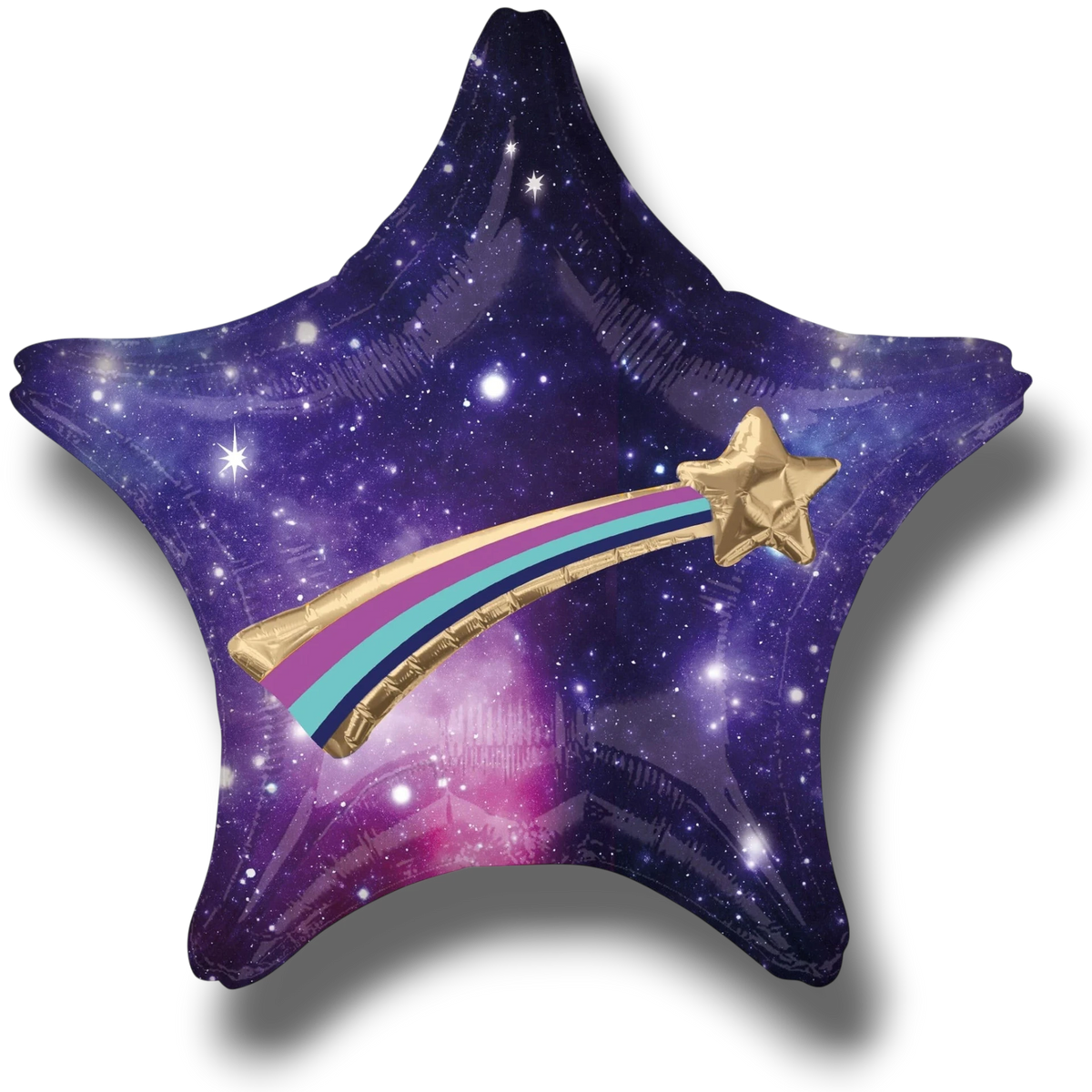 Globo PartyStore de 36 pulgadas con diseño de estrella fugaz sobre un fondo de galaxia morada y azul